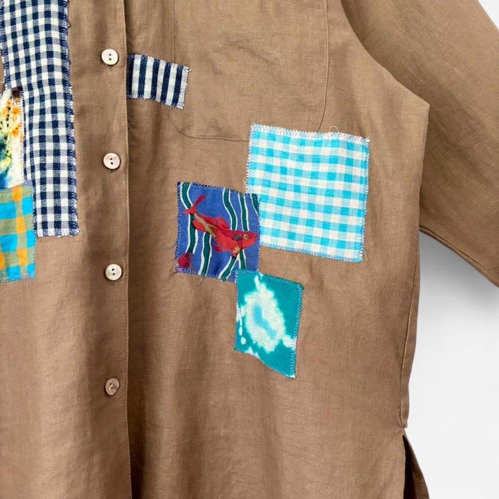 Chloe Cox One of a Kind OOAK Handmade Patchwork Linen Shirt- Medium, NWT $228 - Picture 2 of 6